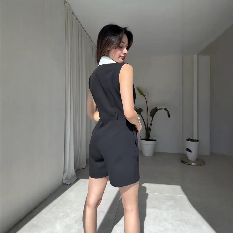 Women'S Fashion Elegant Commuter Sleeveless Belt Pleated Jumpsuit - Image 4