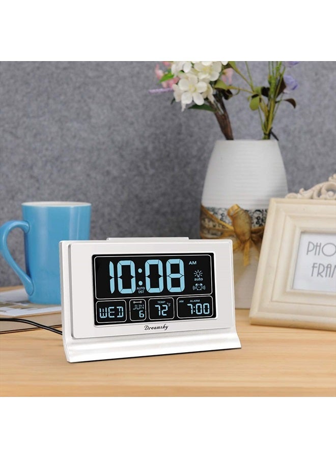 DreamSky Digital Alarm Clock with Battery Backup for Bedroom, Auto Set Clock with USB Charging Ports, 5 Inch Large Display with Date Weekday Temperature, Auto DST, Brightness Dimmer, Snooze, 12/24H - Image 3