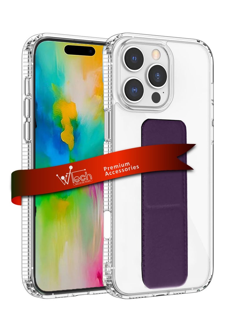 Wtech Apple iPhone 16 Pro Max 2024 TPU Hand Grip Air Pillow Case Cover - Clear/Eggplant Purple - Image 1
