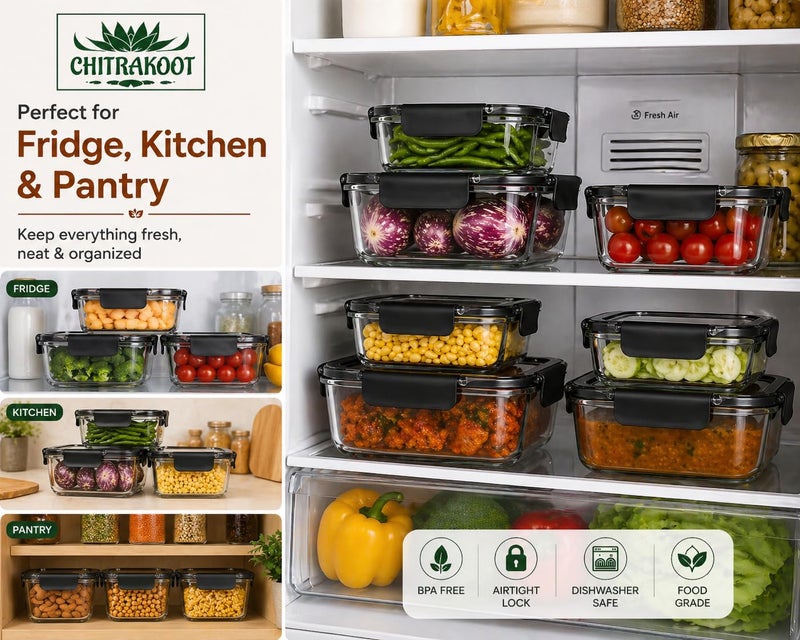 CHITRAKOOT Airtight Food Storage Container Set – 3 Pcs (300ml, 800ml, 1200ml) – BPA-Free, Leak-Proof, Freezer Safe Plastic Boxes with Lids – Kitchen & Pantry Organizer – Black - Image 4