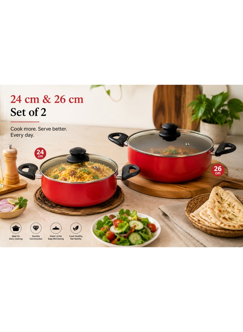 Home auraa طقم قدر باسيكس مع غطاء 24 سم + 26 سم - Image 2