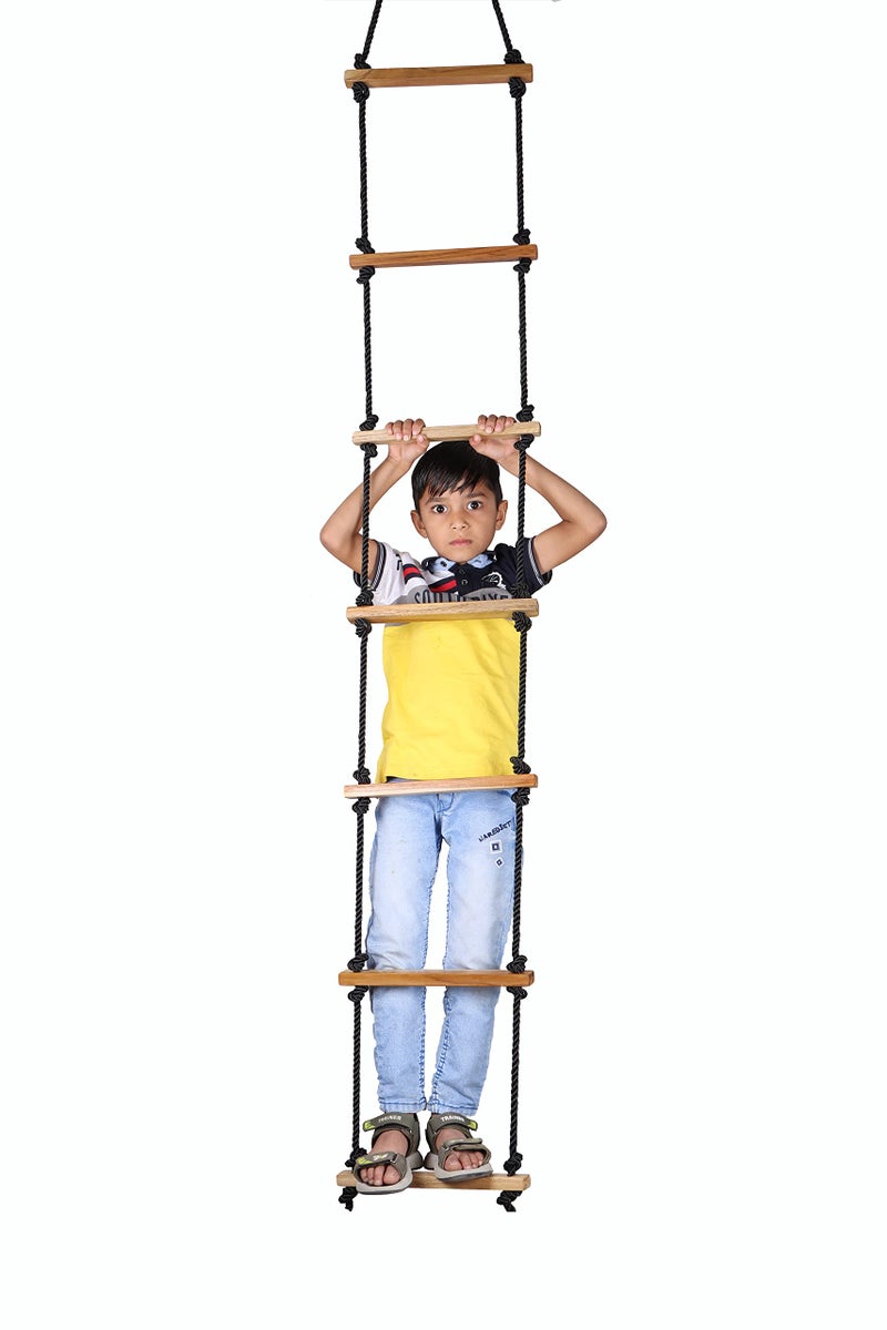 Ashish Wood Rope Climbing Ladder Indoor/Outdoor For Kids - Ninja Ladder, Kid 4 To 10 Years (Black) - Image 1