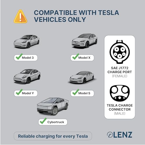 LENZ J1772 Charging Adapter for Tesla Model 3, Y, S, X, and Cybertruck, Safety Certified, 80A/240V, Optimal Fit, Easy Setup (Note: for Tesla Vehicles Only) - Image 3