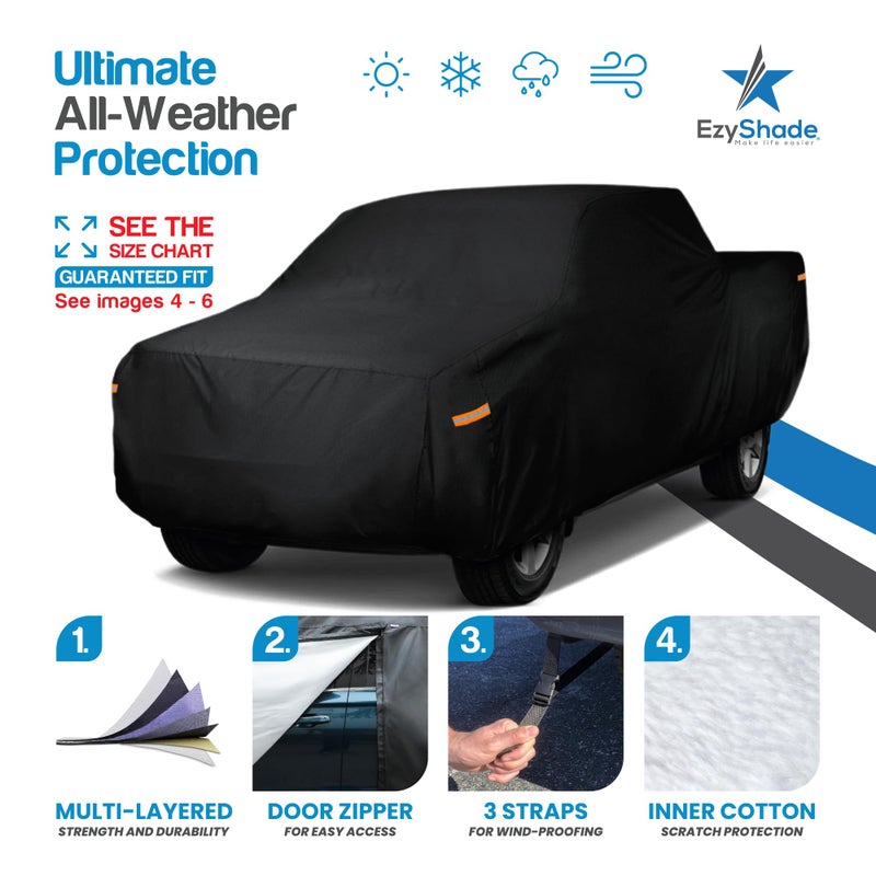 EzyShade 10-Layer Truck Cover Waterproof All Weather. See Vehicle Size-Chart for Accurate Fit. Outdoor Pickup Truck Covers - Silverado F150 RAM 1500. Sun Snow Rain. Black, Size T4 (See SizeChart) - Image 2