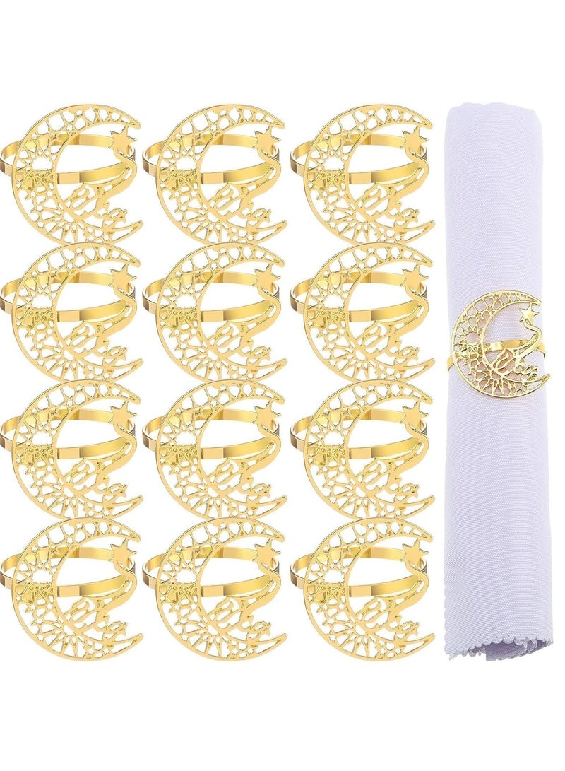 Captaintech Napkin Rings, Gold Hollow Moon and Star Metal Napkin Holder Ramadan Napkin Rings, Napkin Buckles Muslim Table Decoration for Eid Ramadan Party Islamic Holiday Wedding Banquet 12Pcs - Image 1