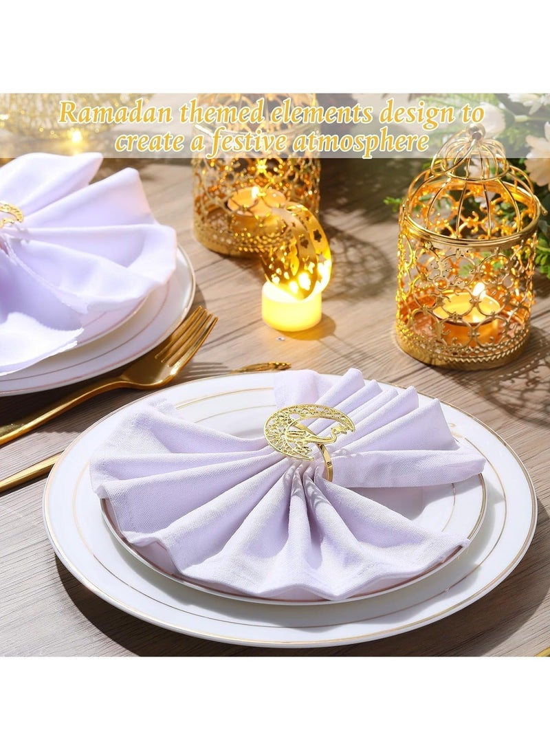 Captaintech Napkin Rings, Gold Hollow Moon and Star Metal Napkin Holder Ramadan Napkin Rings, Napkin Buckles Muslim Table Decoration for Eid Ramadan Party Islamic Holiday Wedding Banquet 12Pcs - Image 3