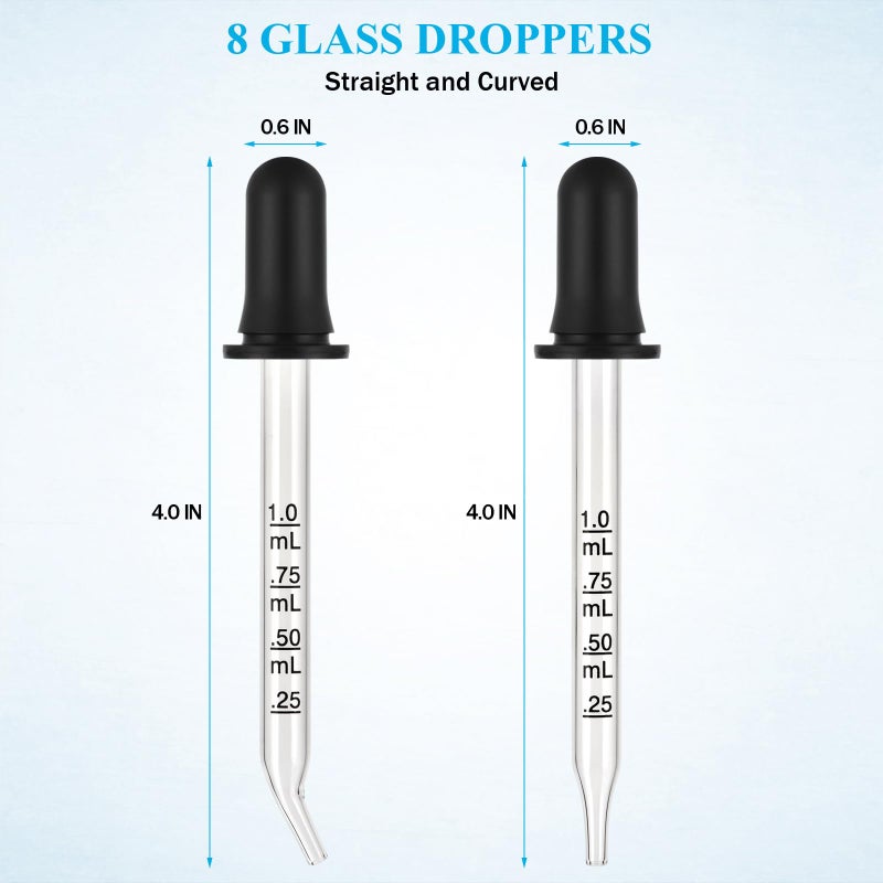 Herain 8 Pack Glass Pipette Dropper, Ear and Eye Dropper Bent & Straight Tips, 1 ml Droppers for Essential Oils, Lab, Health Care, Crafts, Measuring and Transferring a Variety of Liquids - Image 2