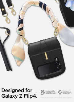 Spigen Lienar Calin Samsung Galaxy Z Flip 4 Case Cover Including Body and Hand Strap with Twilly Scarf - Black  - Image 2