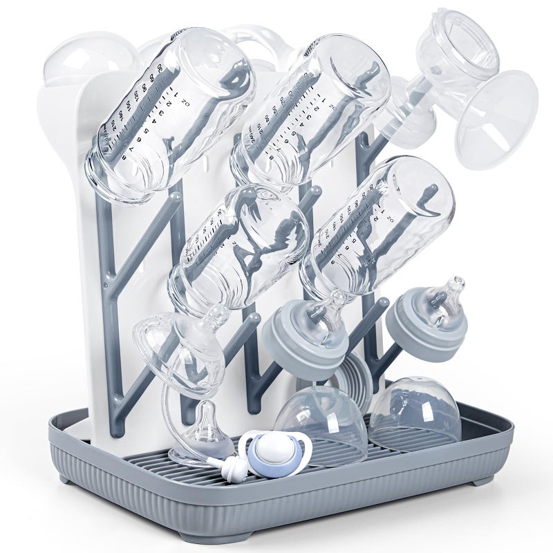 Termichy Baby Bottle Drying Rack: Large Vertical Bottle Dryer Rack Holder - Space Saving Standing Drying Rack for Baby Bottles and Pump Part Cleaning (Gray) - Image 1