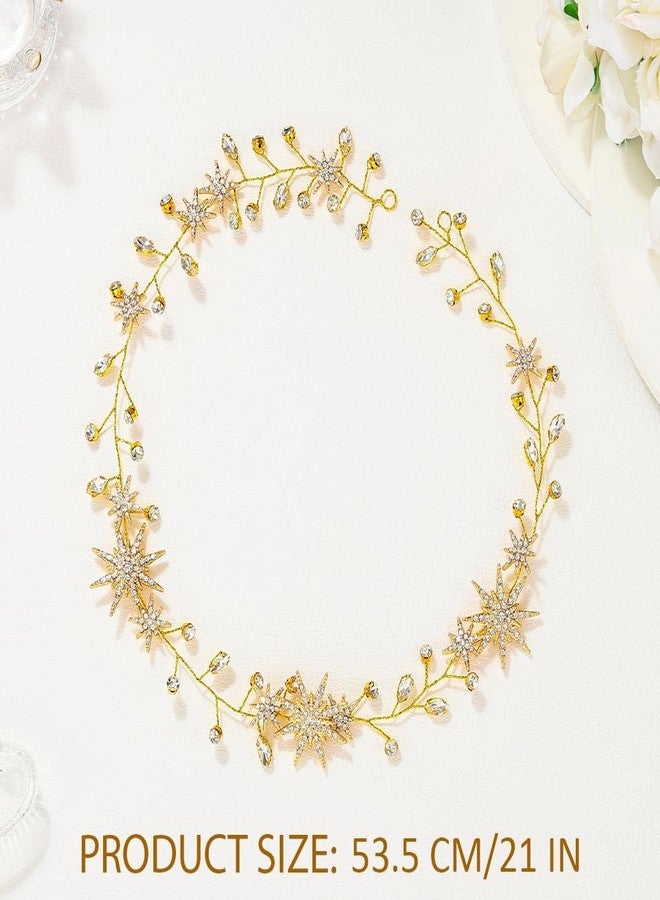 Unicra Star Rhinestone Bride Wedding Vine Gold Bridal Hair Piece Crystal Hair Accessory for Women and Girls (21 Inches) (Gold) - Image 5