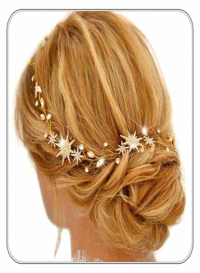 Unicra Star Rhinestone Bride Wedding Vine Gold Bridal Hair Piece Crystal Hair Accessory for Women and Girls (21 Inches) (Gold) - Image 1