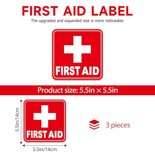LUHIMO 3PCS First Aid Sign Sticker for Home，Self-Adhesive Waterproof First Aid Decals for First Aid Boxes, Emergency First Aid Kit Supplies for Car, Office or Business 5.5Inch - Image 2