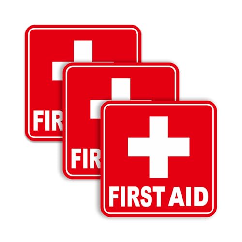 LUHIMO 3PCS First Aid Sign Sticker for Home，Self-Adhesive Waterproof First Aid Decals for First Aid Boxes, Emergency First Aid Kit Supplies for Car, Office or Business 5.5Inch - Image 1
