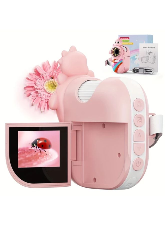 Pink USB Microscope with 2 Inch HD Screen Rechargeable Digital Microscope for Kids Science Education - Image 2