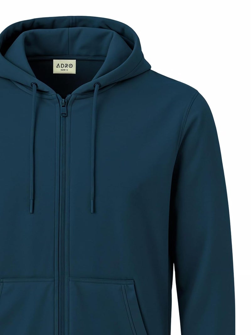 ADRO Men's Cotton Zipper Hooded Sweatshirt in Teal - Image 2