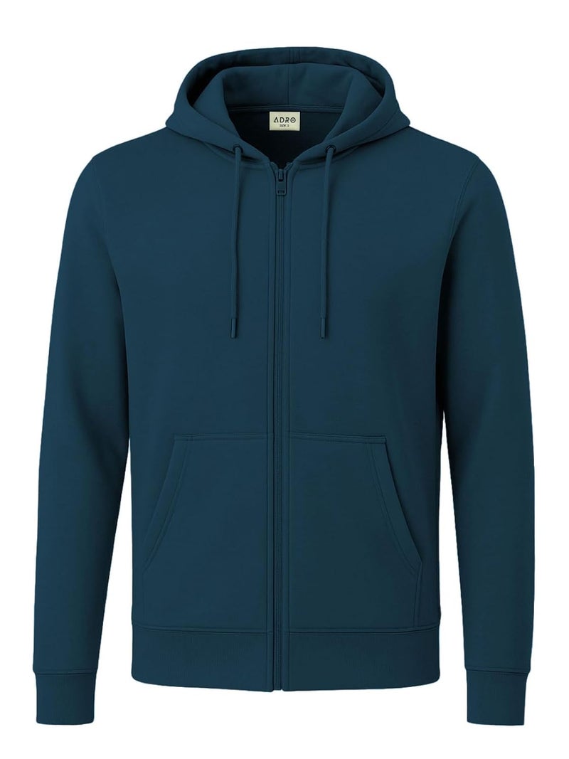 ADRO Men's Cotton Zipper Hooded Sweatshirt in Teal - Image 1
