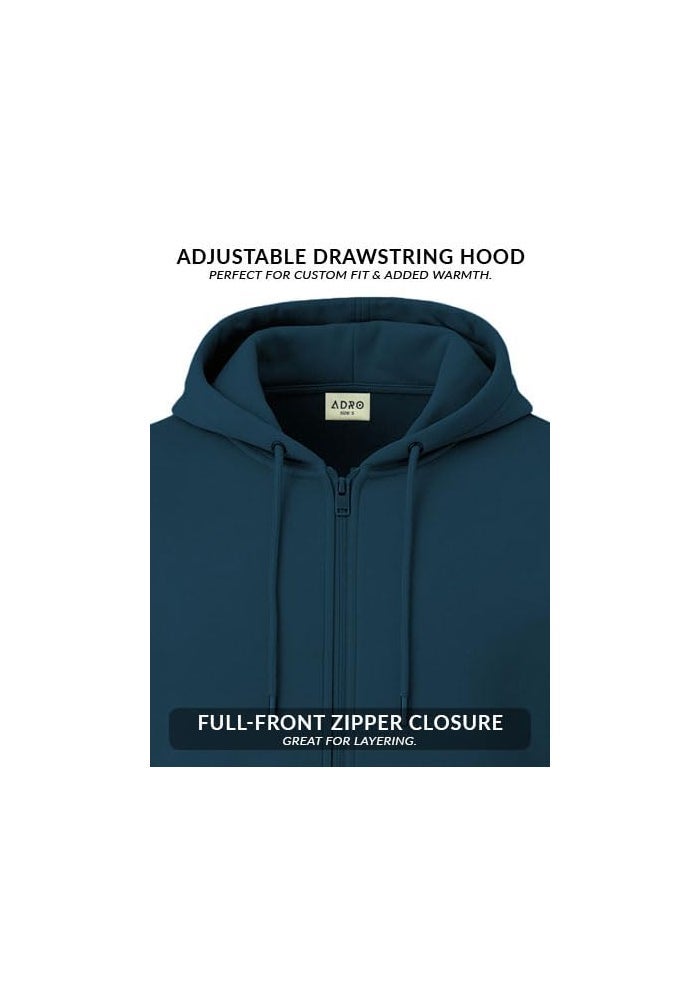 ADRO Men's Cotton Zipper Hooded Sweatshirt in Teal - Image 4