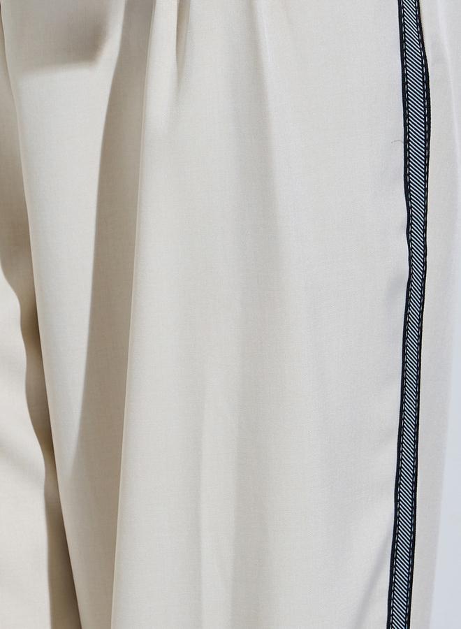 Styli Plus Size Off White Wide Leg Trousers with Side Stripe Detail - Image 4