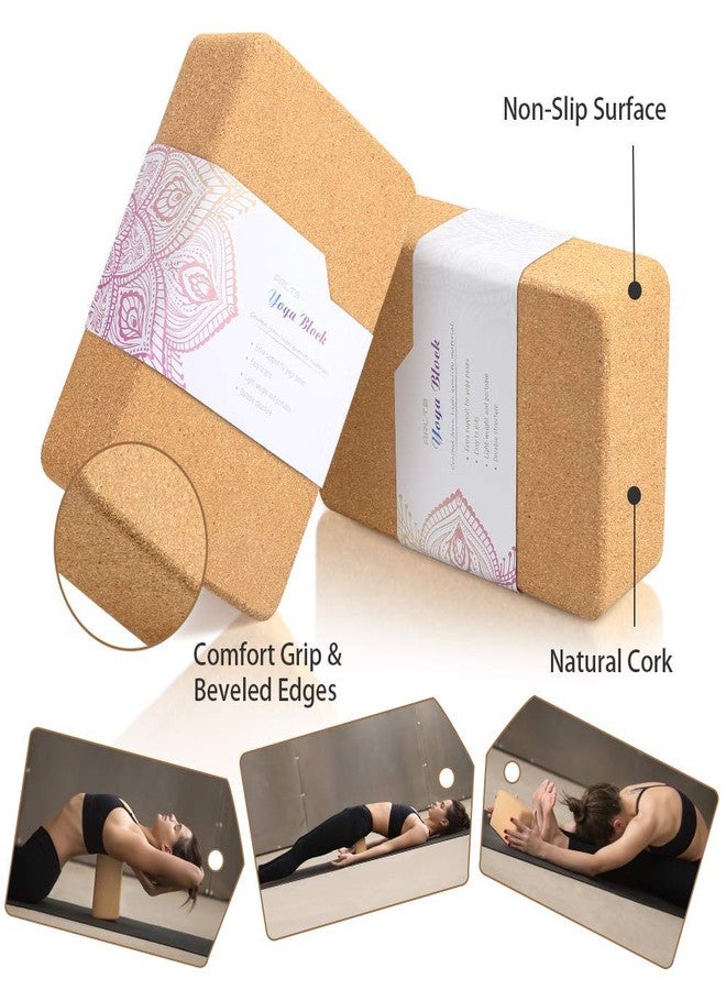 ARLTB Cork Yoga Blocks 2 Pack with Yoga Strap Set 9"x6"x4" - Image 2