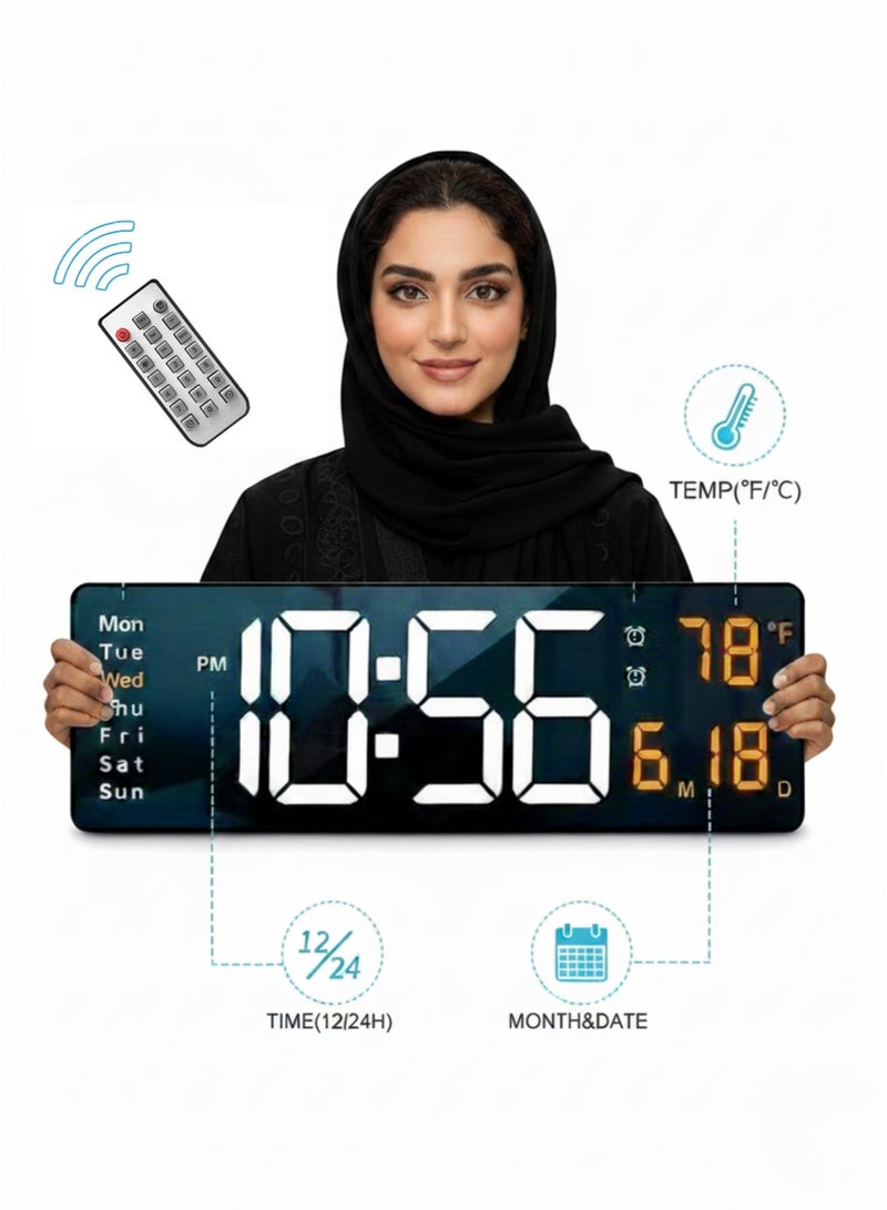 فيكسا برو ساعة حائط رقمية إلكترونية LED 6626 مع جهاز تحكم عن بعد، خاصية التعتيم التلقائي، شاشة عرض كبيرة للوقت والتاريخ واليوم ودرجة الحرارة الداخلية، مناسبة للاستخدام في غرفة المعيشة وغرفة النوم والمكتب والمطبخ، الأبعاد: 38.7 × 3.2 × 13 سم - Image 1