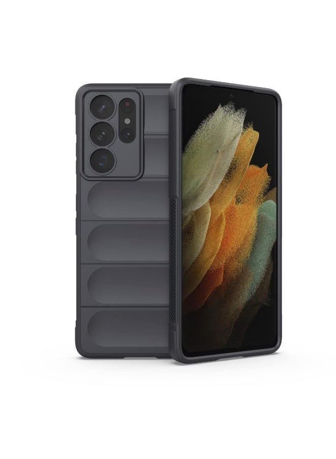 جراب موبايل ماجيك شيلد  سيليكون مضاد للصدمات وحمايه للكاميرا متوافق Samsung Galaxy S21 Ultra  (رمادي غامق)