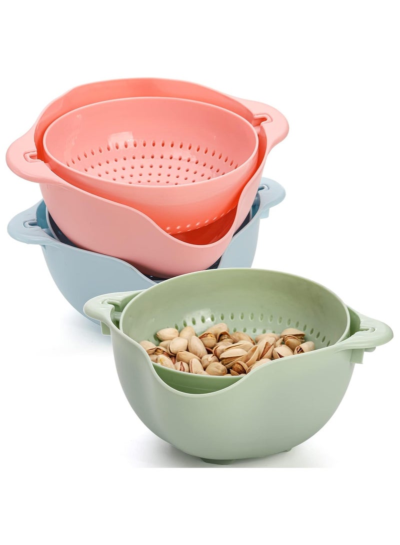 كيمايا مجموعة من 3 أطباق مكسرات وفستق - طبق تقديم مزدوج مع قاعدة لتخزين البذور والقشرة والفستق والكرز وفول الصويا والفواكه والحلوى (وردي، أزرق) - Image 1