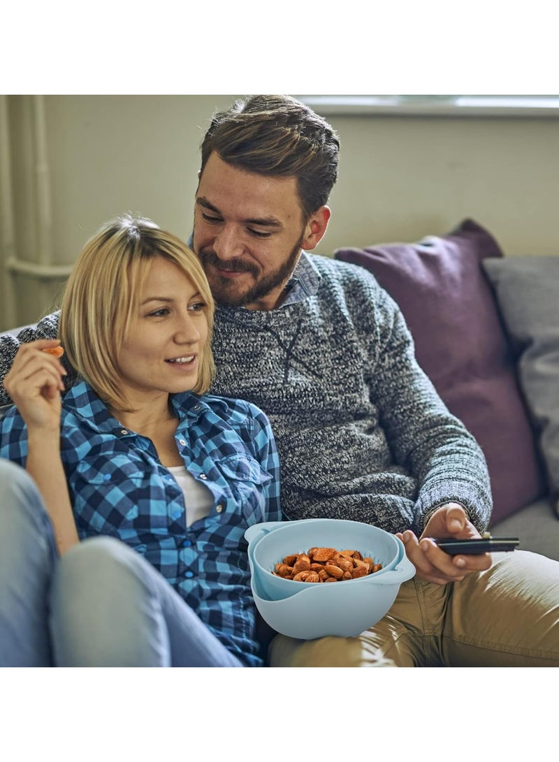 كيمايا مجموعة من 3 أطباق مكسرات وفستق - طبق تقديم مزدوج مع قاعدة لتخزين البذور والقشرة والفستق والكرز وفول الصويا والفواكه والحلوى (وردي، أزرق) - Image 2