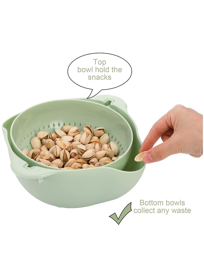 كيمايا مجموعة من 3 أطباق مكسرات وفستق - طبق تقديم مزدوج مع قاعدة لتخزين البذور والقشرة والفستق والكرز وفول الصويا والفواكه والحلوى (وردي، أزرق) - Image 4