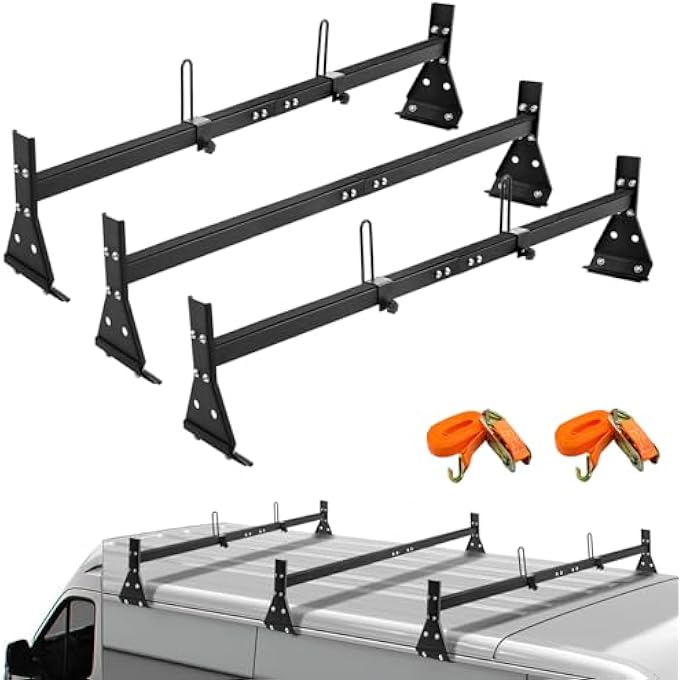 rayihni Universal Van Ladder Roof Racks, 3 Bars, Adjustable Matte Coating Van Rack with Ladder Stoppers, Fit Chevy Express Fullsize Van 1996-Up,Suitable for Vans with Rain Gutter,800LB Load-Capacity - Image 1