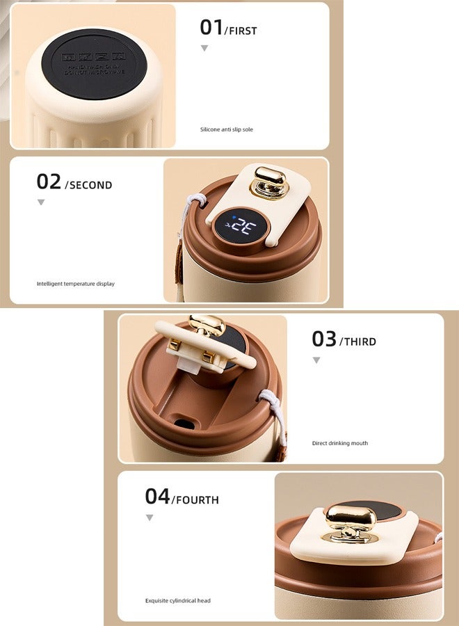 HOMESTAR 450ml Reusable Insulated Coffee Mug with Temperature Display, 316 Stainless Steel Coffee Cup with Flip Lid, Leakproof Tumbler Thermal Mug for Hot or Iced Coffee or Tea - Image 4