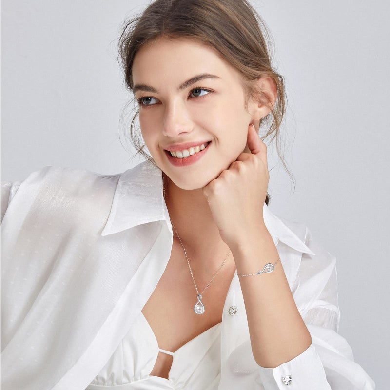 FANCIME White Pearl Necklace June Birthstone Necklace for Women, 925 Sterling Silver Dainty Infinity Pendant Fine Jewelry Birthday Christmas Gifts for Women Her Mom Daughter, 16+2 Inch - Image 2