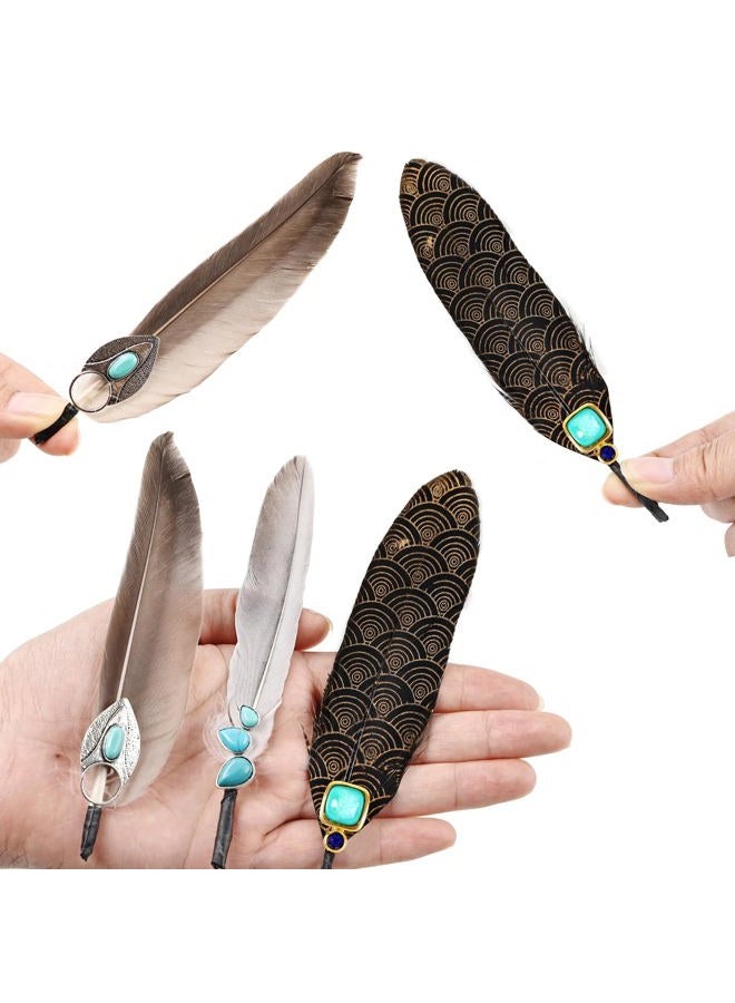 MAOFENG 3PCS Hat Natural Feathers Assorted Turquoise Hat Feathers for DIY Craft Fedora Cowboy Oktoberfest Trilby Hats Holiday Party Accessories Decorations - Image 3
