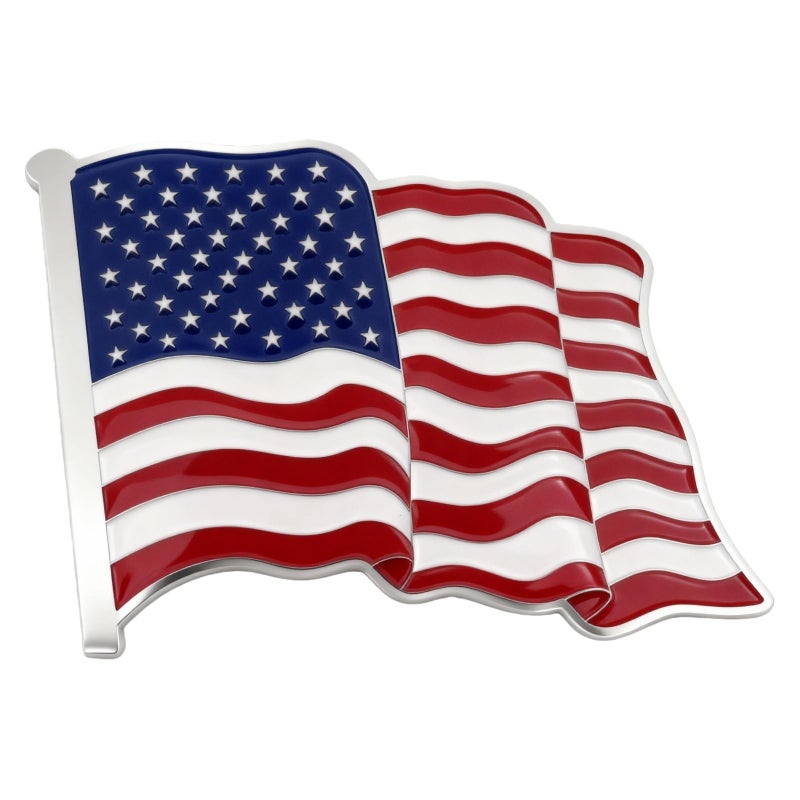 LWQLZY Waving American Flag Car Emblem Metal 3D USA Flag Badge with 3M Adhesive Patriotic Decal for Car Truck Window Door Toolbox or Home Decor Silver Single - Image 3