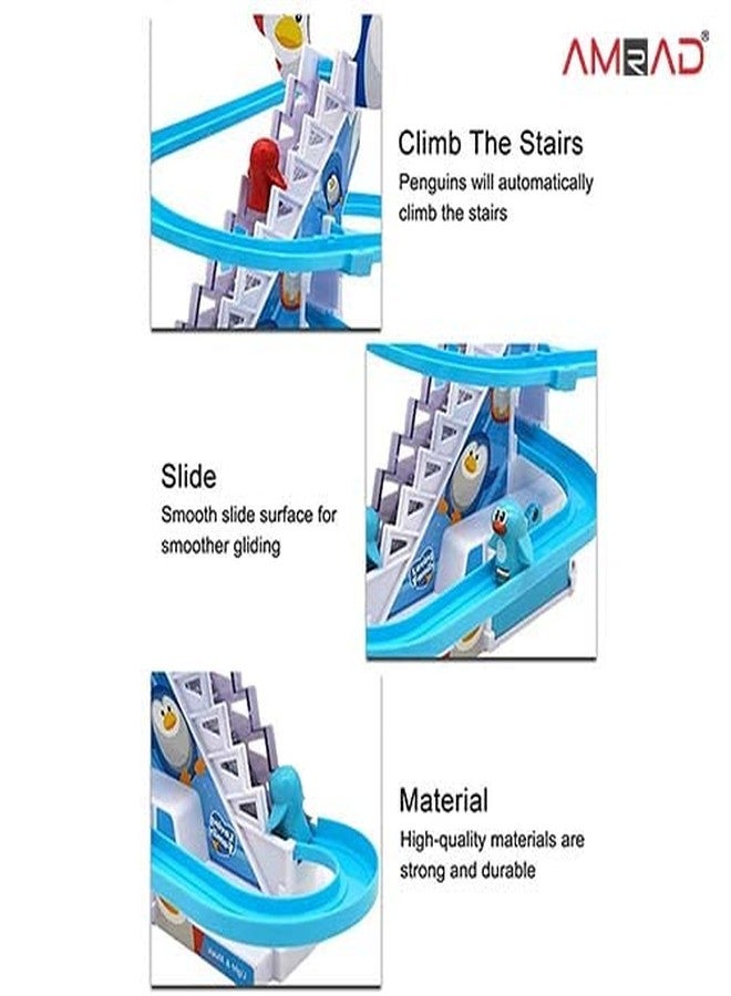 AMRAD® Happy Penguin Slide Toy Set, Funny Automatic Stair-Climbing Ducklings Cartoon Race Track Set with Lights and Music - Image 4