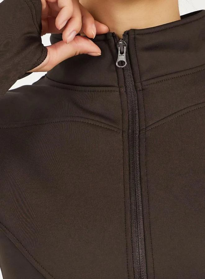 Styli Fleece Lining Contour Detail Zip Up Jacket