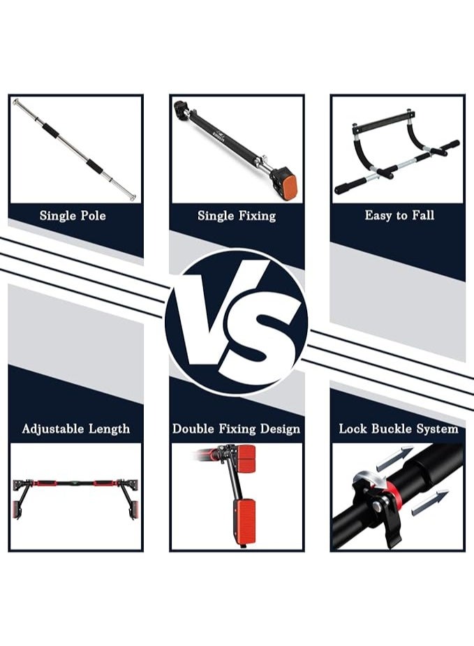 قضيب تمارين العقلة (Pull-up Bar) للتركيب على إطار الباب أو الحائط - قابل لتعديل العرض لتمارين الجزء العلوي من الجسم - مزود بمؤشر مستوى وآلية قفل - لا يحتاج إلى براغي - معدات رياضية مانعة للانزلاق للاستخدام المنزلي. - Image 4