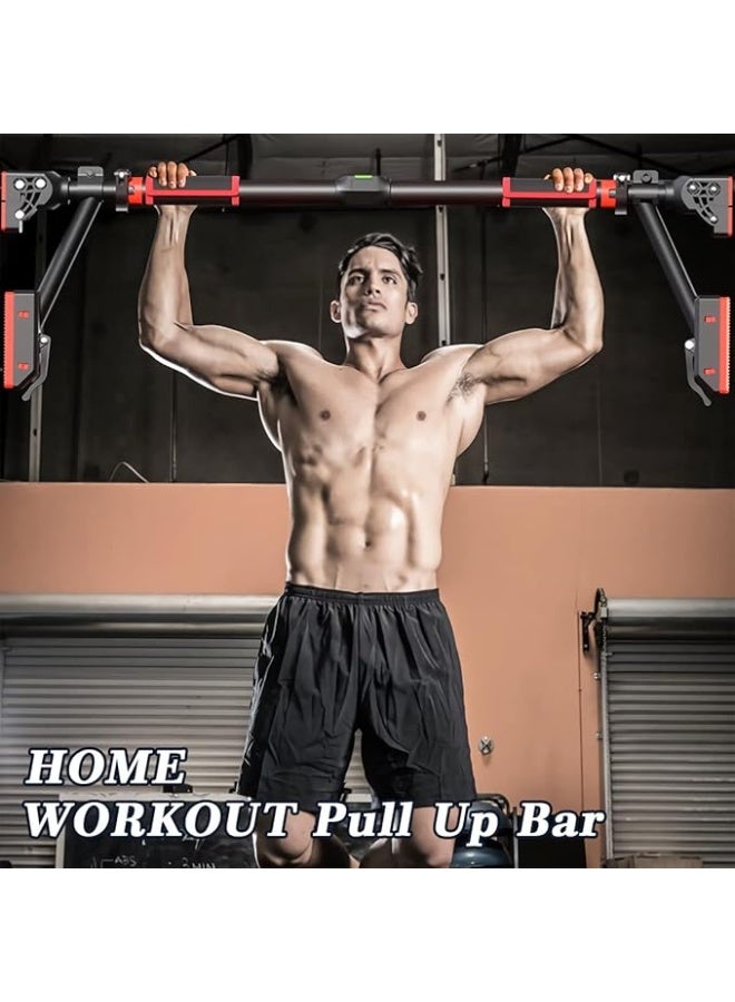 قضيب تمارين العقلة (Pull-up Bar) للتركيب على إطار الباب أو الحائط - قابل لتعديل العرض لتمارين الجزء العلوي من الجسم - مزود بمؤشر مستوى وآلية قفل - لا يحتاج إلى براغي - معدات رياضية مانعة للانزلاق للاستخدام المنزلي. - Image 3