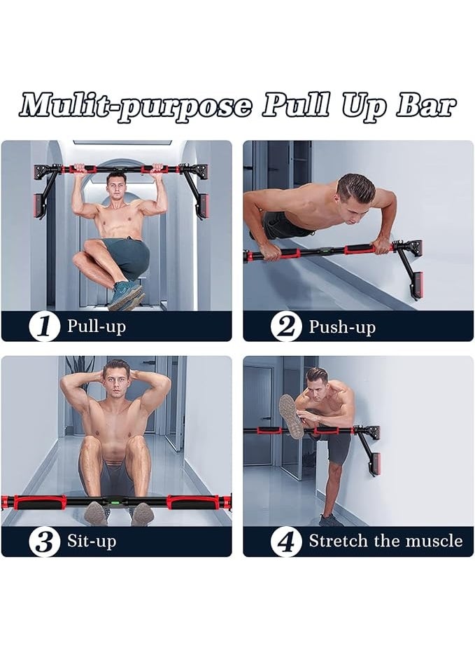 قضيب تمارين العقلة (Pull-up Bar) للتركيب على إطار الباب أو الحائط - قابل لتعديل العرض لتمارين الجزء العلوي من الجسم - مزود بمؤشر مستوى وآلية قفل - لا يحتاج إلى براغي - معدات رياضية مانعة للانزلاق للاستخدام المنزلي. - Image 5