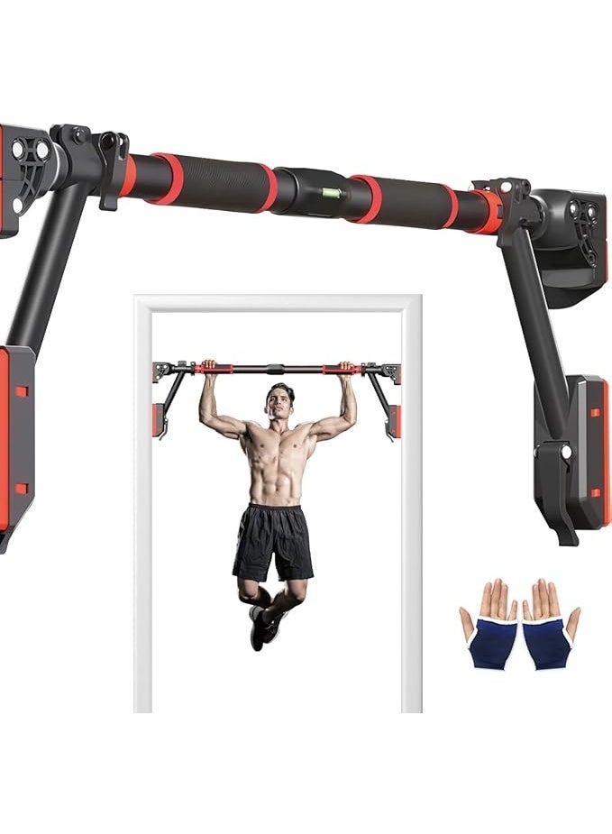 قضيب تمارين العقلة (Pull-up Bar) للتركيب على إطار الباب أو الحائط - قابل لتعديل العرض لتمارين الجزء العلوي من الجسم - مزود بمؤشر مستوى وآلية قفل - لا يحتاج إلى براغي - معدات رياضية مانعة للانزلاق للاستخدام المنزلي. - Image 1