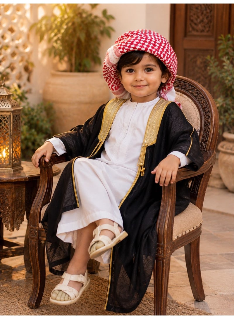 طقم كندورة أطفال تقليدي مع بشت وغترة - Image 1