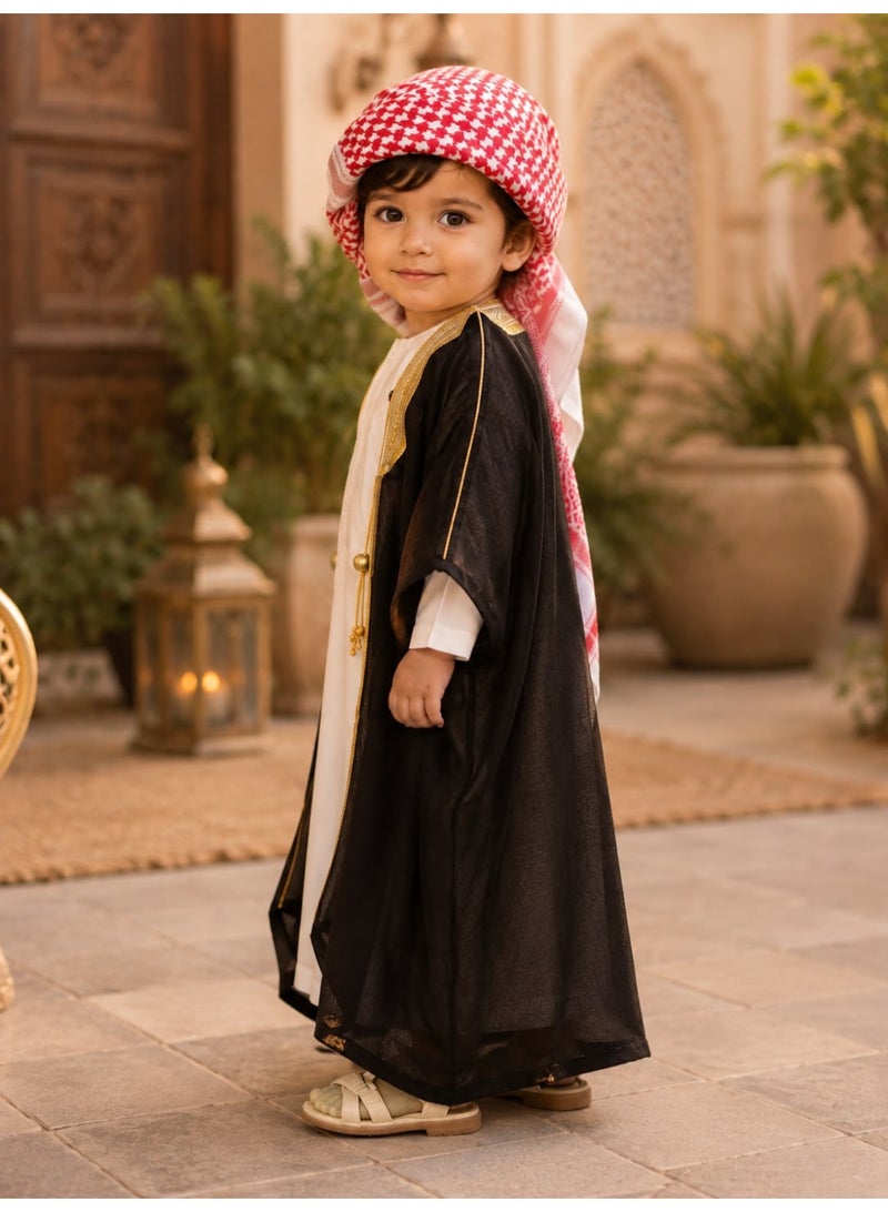 طقم كندورة أطفال تقليدي مع بشت وغترة - Image 3