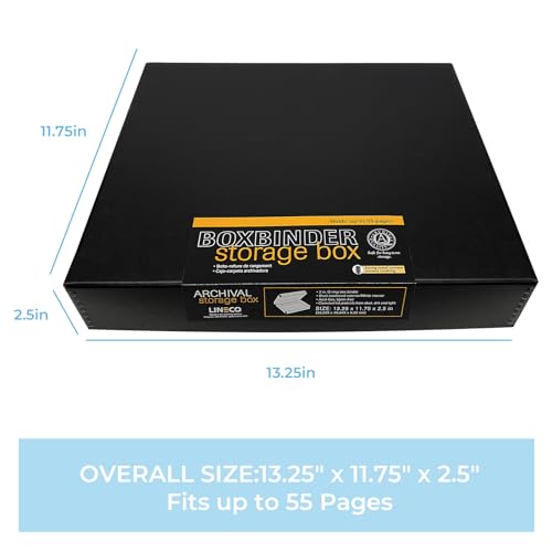 Lineco Archival Oversized 3-Ring Album Box with Clamshell Style Lid, Holds Up 55 Pages, 13.25 x 11.75 x 2.5 inch, Black - Image 2