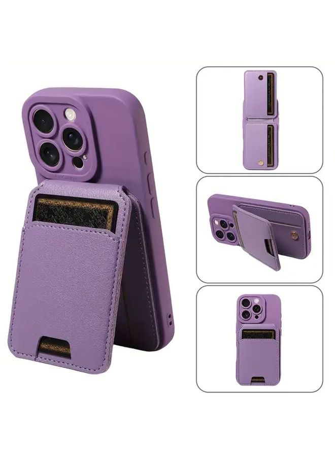 Light Blue Faux Leather Phone Case with Card Holder and Full Lens Protection for iPhone 16e - Image 2