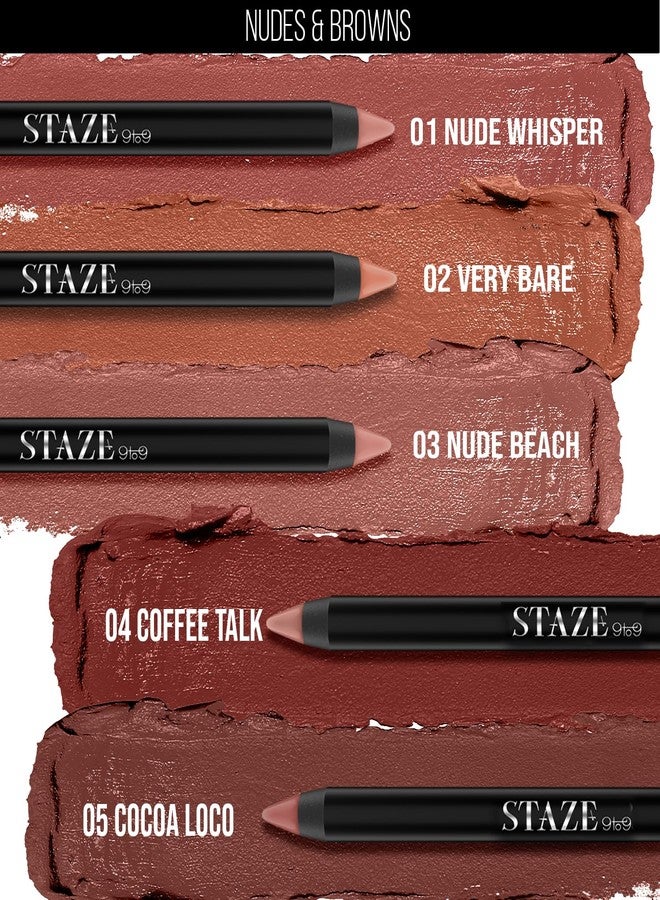 Staze 9to9 Pout On Matte + Smudgeproof Lip Crayon | Non-Drying, Transferproof & Sharpenable| Pigmented Matte Finish | 12-Hour Stay | Lightweight | 05 Cocoa Loco| 3.5 g - Image 3