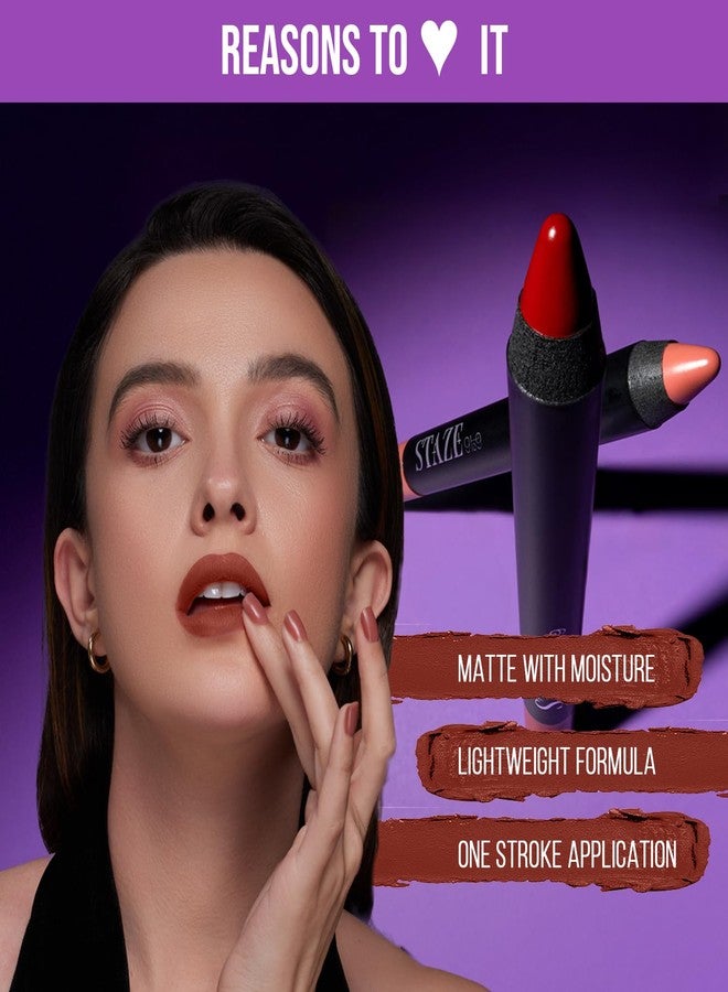 Staze 9to9 Pout On Matte + Smudgeproof Lip Crayon | Non-Drying, Transferproof & Sharpenable| Pigmented Matte Finish | 12-Hour Stay | Lightweight | 05 Cocoa Loco| 3.5 g - Image 2