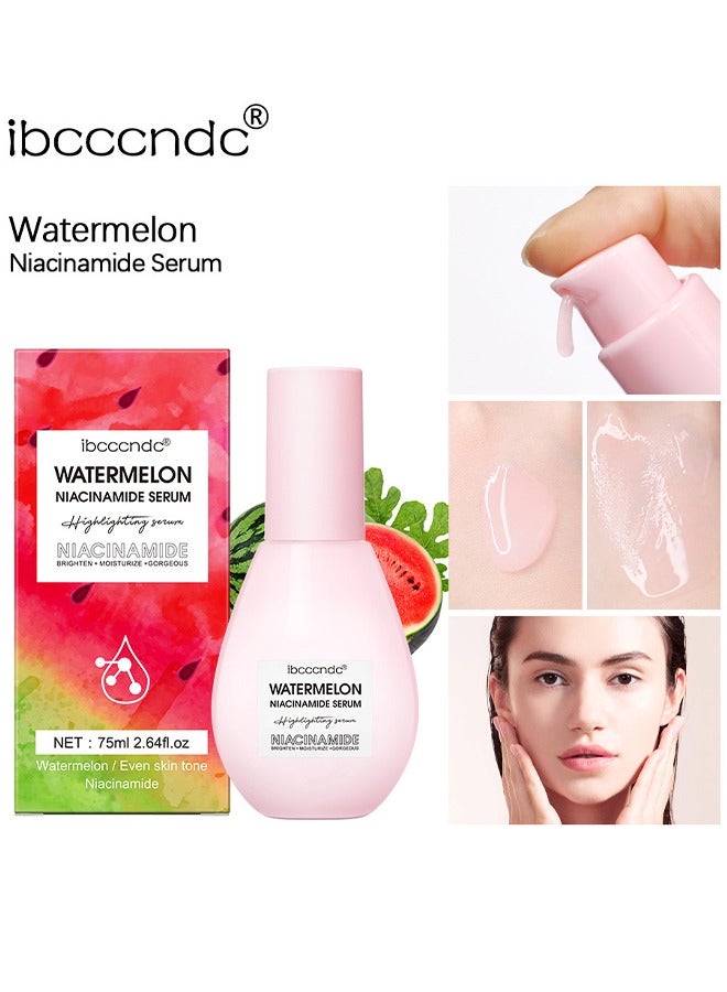 ibcccndc Watermelon Niacinamide Serum- Moisturizing Watermelon Toner Hyaluronic Facial Serum Brighten with Glycerin and Vitamin E Serum Multi Purpose Lightweight Face Serum Face Highlighter 75ML - Image 1