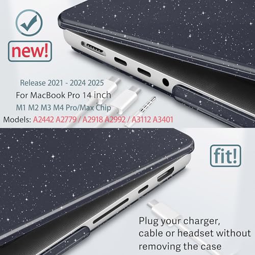May Chen for 2026 MacBook Pro 14-inch M5 M4 M3 M2 M1 Pro/Max Chip, Release 2026 2025-2021, Model A3427 A3426 A3434 A3112 .., Plastic Hard Shell with Keyboard Cover, Black Glitter Sparkle - Image 3