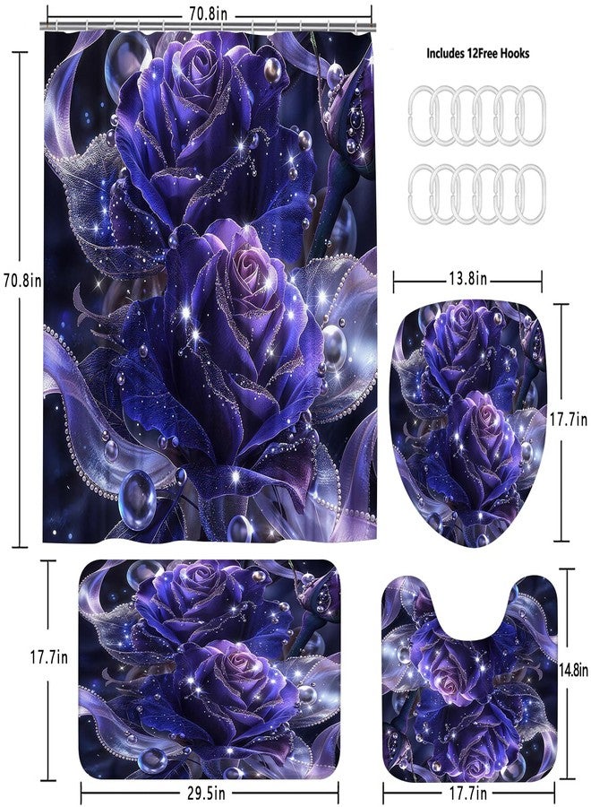 Yddsky 4 PCS Purple Rose Shower Curtain Sets,Black Bathroom Set with Modern Bathroom Curtains Shower Set with Toilet Lid Cover for Women Bathroom Decor Accessories - Image 4