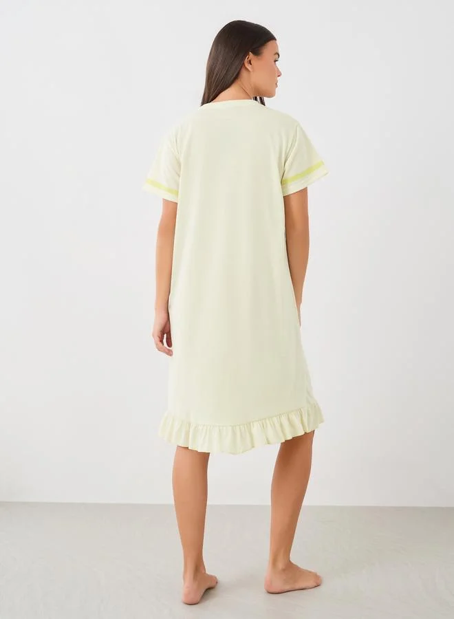 Styli Styli Slogan Print Ruffled Hem Nightdress