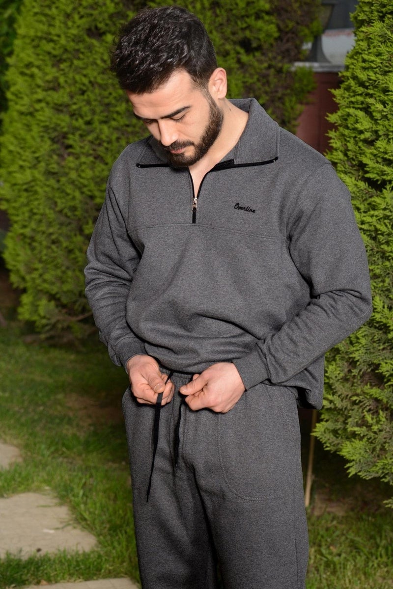 Azıcık Akıllı A Little Smart Men's Dark Gray Turtleneck Relaxed Fit Half Zipper Tracksuit 21EESTYAKT  - Image 2